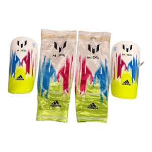 Adidas Messi F50 Pro Lite LM Multicolor Shin Guards Medium W/ Sleeves Youth